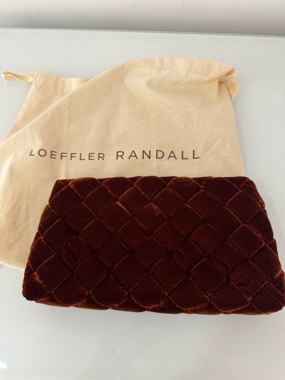 Loeffler Randall Quilted Velvet Clutch in Rust Brown